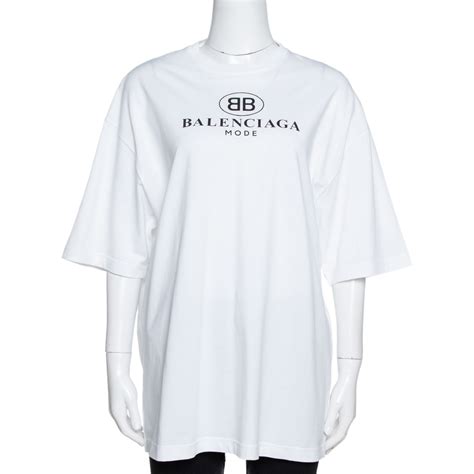 Balenciaga White Bb Mode Print Cotton Oversized T Shirt S Balenciaga Tlc
