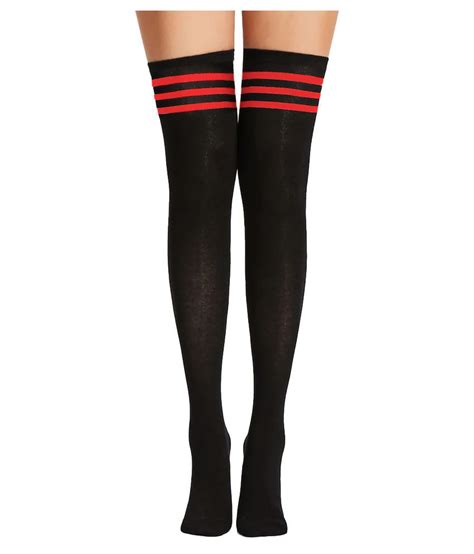 Xs And Os Women Striped Over The Knee High Socks Black Red Strips