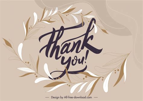 Thank You Background Template Elegant Leaves Sketch Vector Background