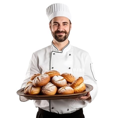 Chef Cocinero Panadero Sosteniendo Sirviendo Productos De Panadería De