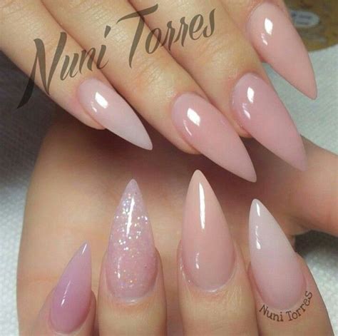 Light Pink Glitter Stiletto Acrylic Nails Śliczne Paznokcie
