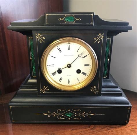 Antique Black Slate Mantel Clock C1880 Tiffany And Co New York W