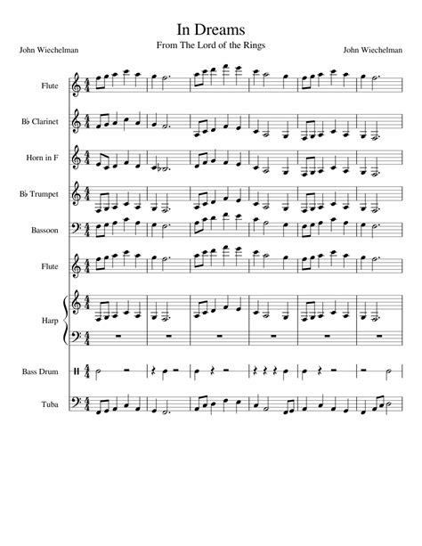 In Dreams From The Lord Of The Rings Sheet Music For Flute Clarinet