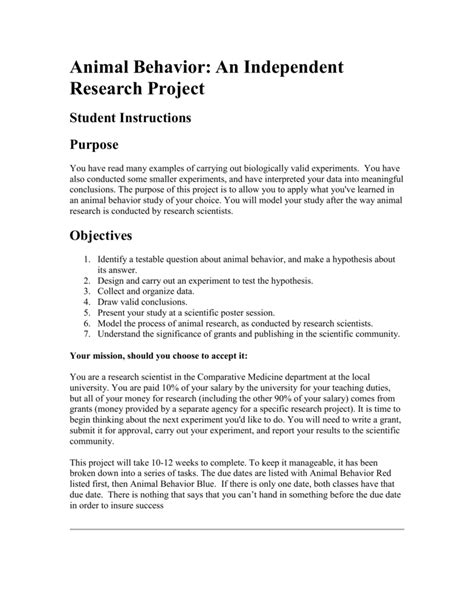 Animal Behavior An Independent Research Project
