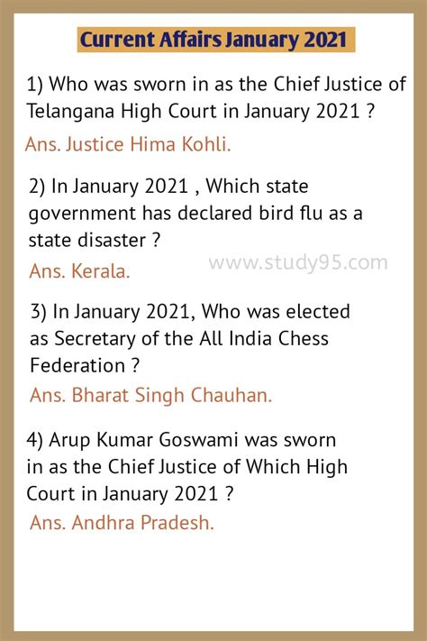 Current Affairs 2021 Questions And Answers In English General