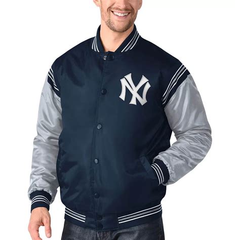 Navy/Gray New York Yankees Varsity Satin Jacket - Jackets Maker