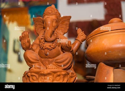 Hindu Lord Ganesh Clay Clay Idol Sold In Goa India On The Occasion Of Ganesh Chaturthi Festival