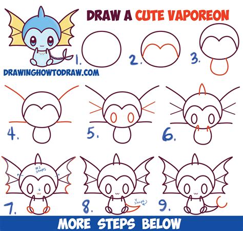 What is the best way to start drawing? How to Draw Cute Kawaii Chibi Vaporeon from Pokemon Easy ...