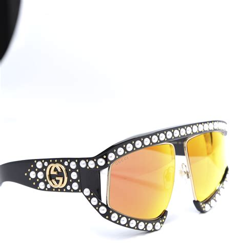 gucci acetate pearl rectangular frame sunglasses gg0234s black orange 552772