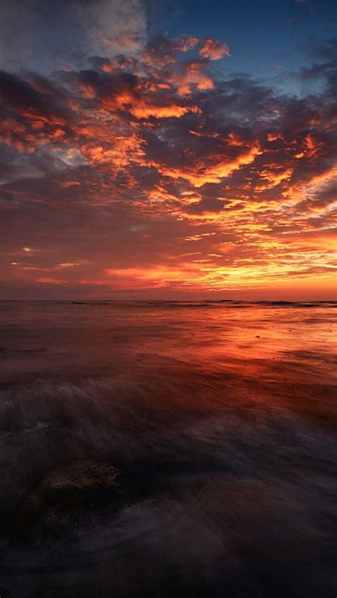 Download Wallpapers Sunset Evening Seascape Coast Sea Orange Sky