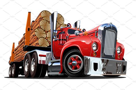 Cartoon Retro Logging Truck ~ Illustrations ~ Creative Market