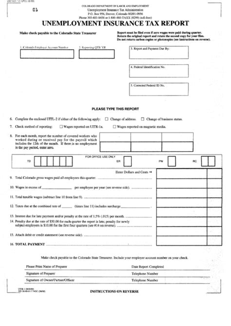 Form Uitr I Unemployment Insurance Tax Report Colorado Department