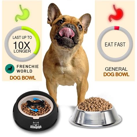 As a general rule of thumb, you should feed a french bulldog puppy aged 8 to 12 weeks around 1 and a half cups of food a day, in 3 separate meals. Frenchie World® Anti-Choke Slow Eating & Drinking Bowl ...