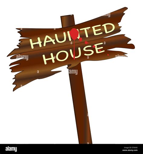 A Sign With The Text Haunted House All Over A White Background Stock