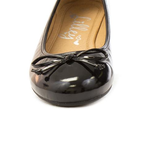 Lilley Womens Black Patent Ballerina With Bow 10781 Shoe Zone