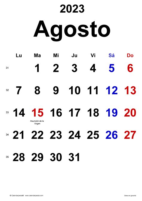 Calendario Agosto 2023