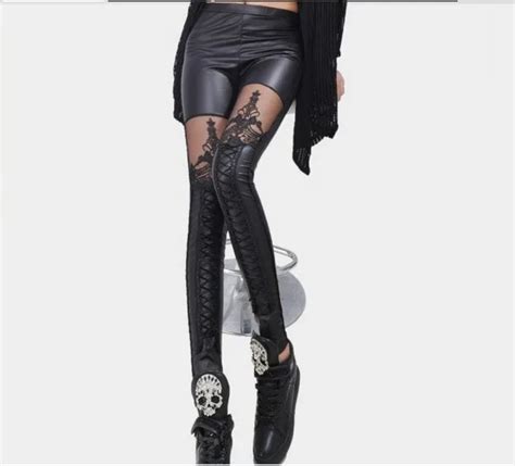 sex ladies slim stretch leather pants women faux leather patchwork with gauze lace floral