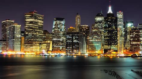 Download New York Skyline Night City Man Made Manhattan Hd Wallpaper