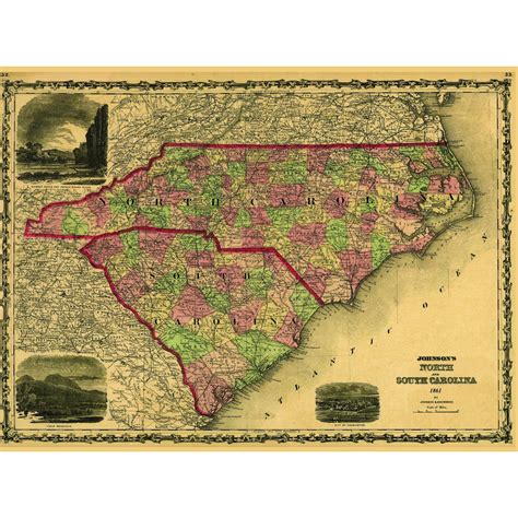 Johnsons North And South Carolina Wall Map 1861 The Map Shop