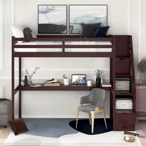 Built In Desk Loft Bed With Staircasetwin Vigshome