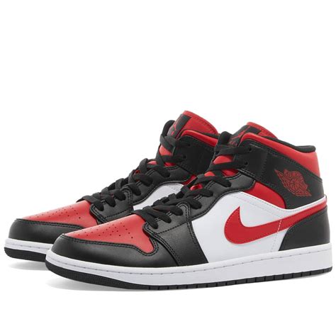Air Jordan 1 Mid Black Fire Red And White End Us