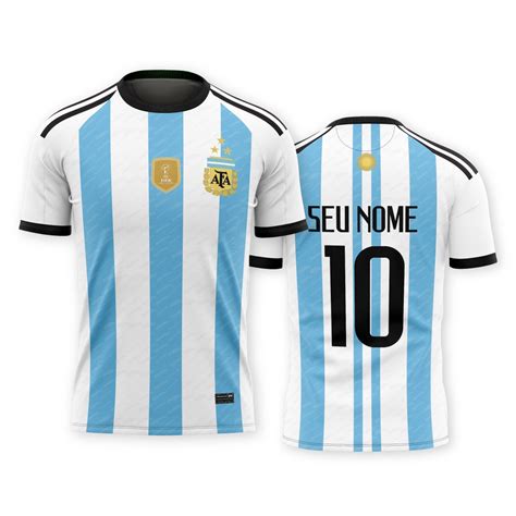 Nova Camisa Argentina Tri CampeÃ 3 Estrelas Copa Do Mundo 2022 De Futebol Branca Azul