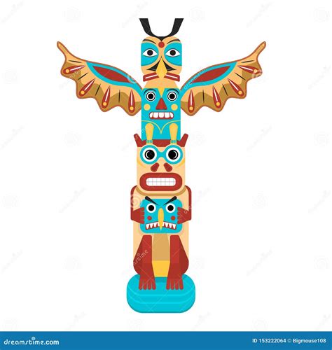 Traditional Religious Totem Poles Set Native Culture Tribal Symbol Carved Idol Masks Vector