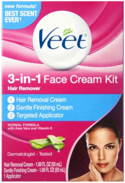 2 Pack Veet 3 In 1 Face Cream Hair Remover Kit Normal Formula With