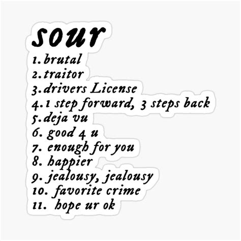 Sour Tracklist Taylor Style Sticker By Acidartemis In 2021 Olivia