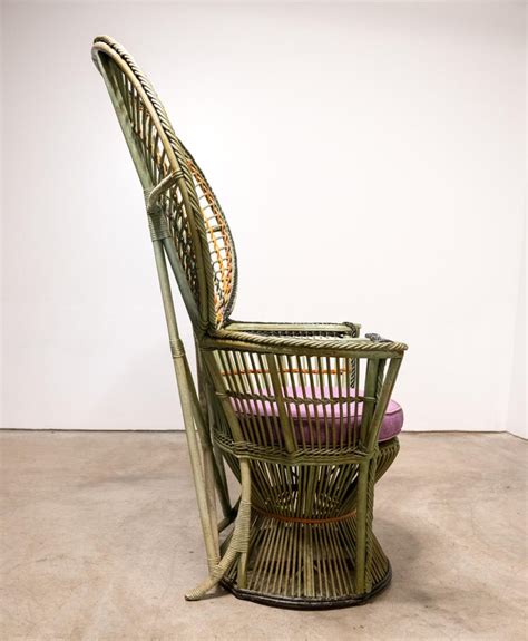 Large pea wicker chair 1970s for at pamono. Large Vintage Bohemian Emmanuelle / Peacock Wicker Chair ...
