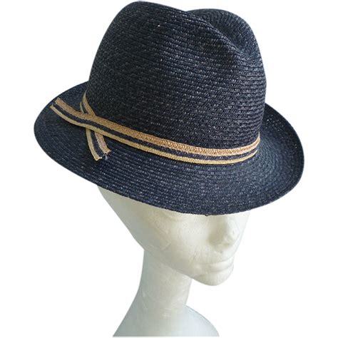 Exclusively For Lord Taylor Navy Blue Straw Ladies Fedora ...