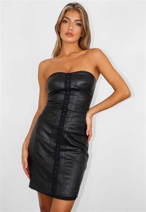 Tall Black Faux Leather Strapless Mini Dress Missguided