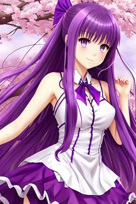 Dopamine Girl Sakura Matou Fate Anime Purple Hair Hair Ribbon