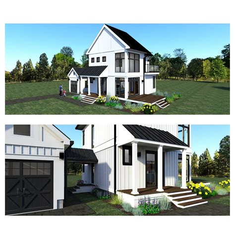 Modern Farmhouse Plan With Garage and Breezeway Design - Etsy