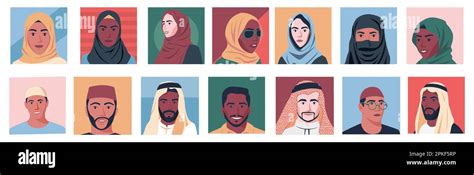 Middle Eastern People Avatars Man And Woman Portraits For User Profiles Cartoon Arabian Male
