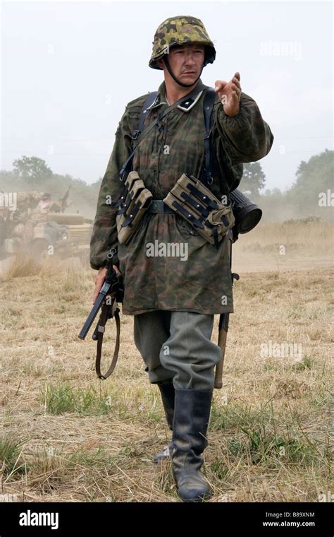 Second World War Reenactment German Officer Wearing Camouflage Smock