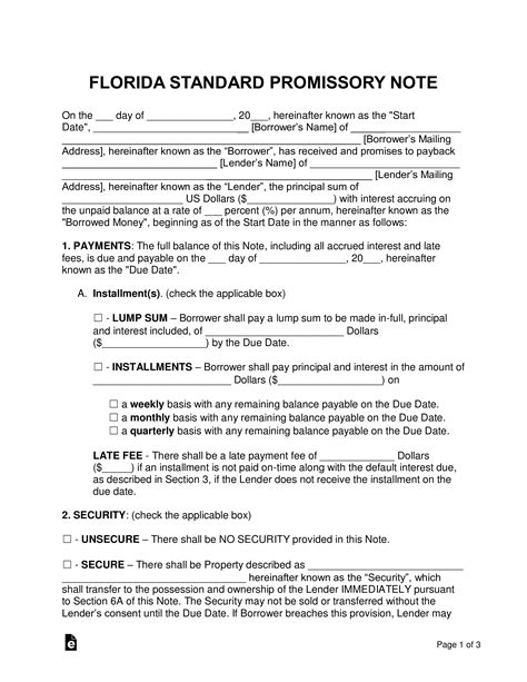 Free Florida Promissory Note Templates 2 Pdf Word Eforms