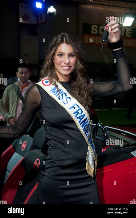 laury thilleman miss france 2011 comes to get her present a peugeot 308cc offered by the
