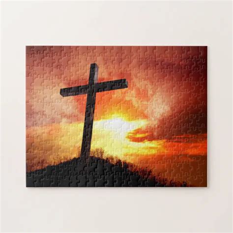 Religious Easter Cross At Sunset Jigsaw Puzzle Zazzle