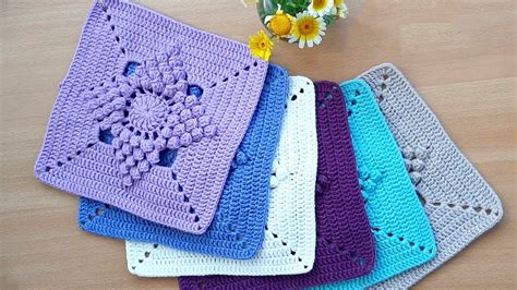 Easy Popcorn Stitch Flower Square Crochet Patterns Diy Crochet