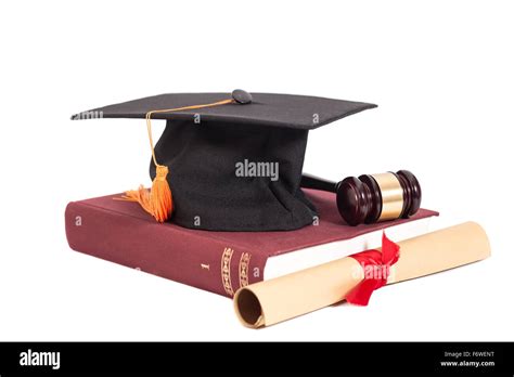Graduation Hut Mit Diplom Richterhammer Und Buch Isoliert