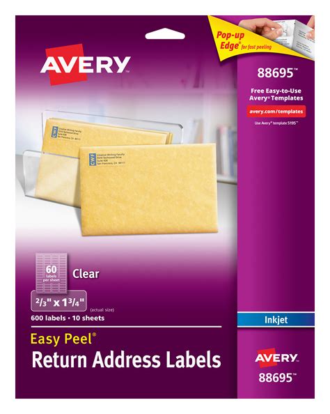 Avery Return Address Labels 23 X 1 34 Easy Peel Clear 600