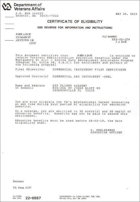 Va Certificate Of Eligibility Letter