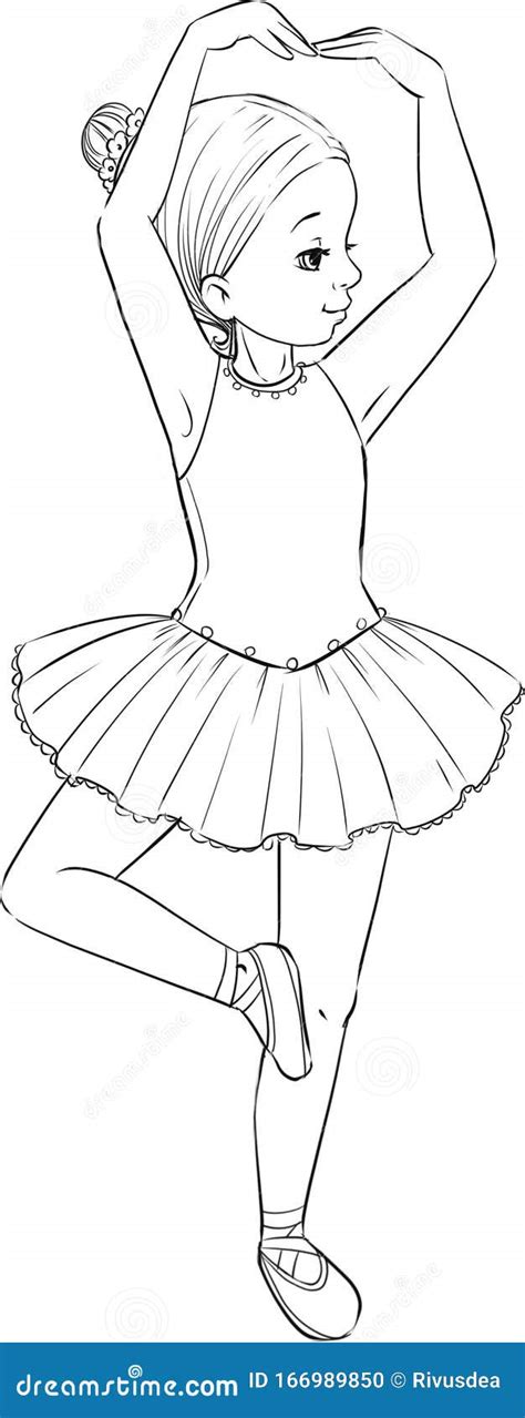 Beautiful Little Ballerina Girl Outline Coloring Page Stock