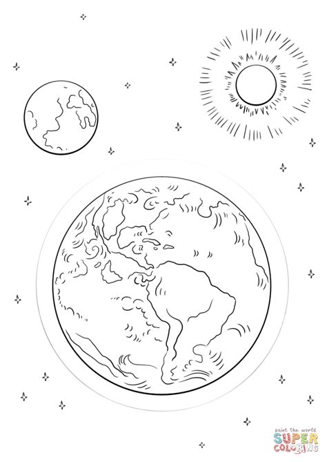 For best results print on a photo setting. Earth, Moon and Sun coloring page | Free Printable ...