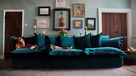 100 Linen Song Large Sofa Teal Sofa Living Room Velvet Sofa Living