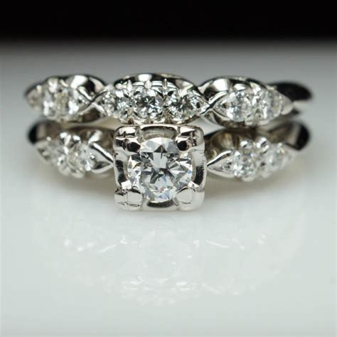Vintage Art Deco Diamond Bridal Set Engagement Ring And Matching Wedding