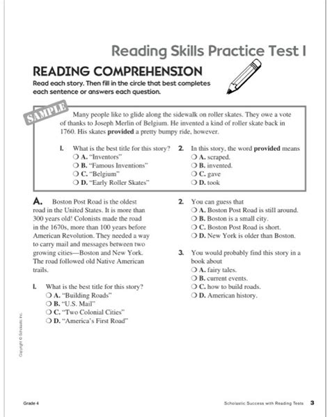 You may select anyone you want and test yourself and you can also go on to attempt all the tests, they are free and require no form of payment. Scholastic Success With Reading Tests: Grade 4 by