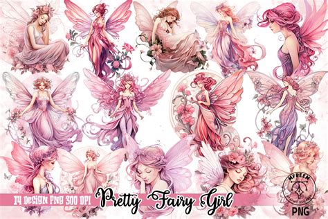 Pretty Fairy Girl Watercolor Clipart Png Graphic By Mfreem · Creative