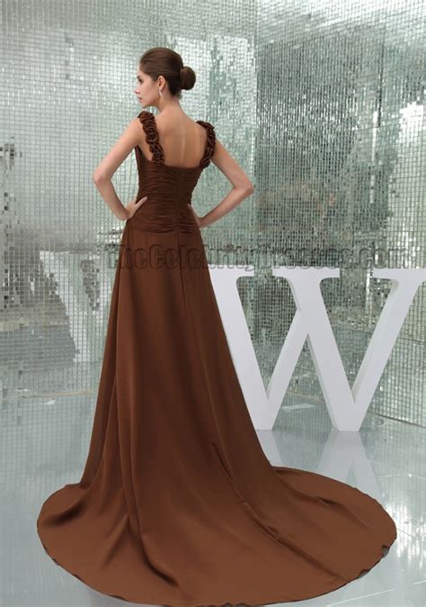 A Line Brown V Neck Chiffon Bridesmaid Prom Dresses Thecelebritydresses